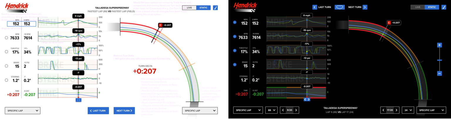 A side-by-side comparison of the interface on a light and dark background