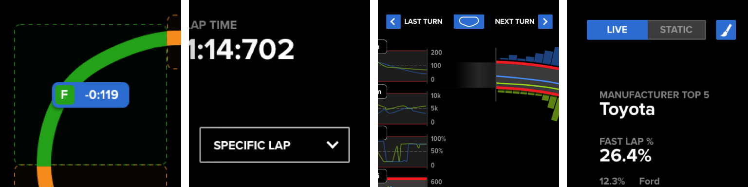 Four images showing blue interface controls indicating clickable areas of the interface